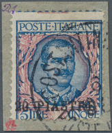 Italienische Post In Der Levante: 1908, 20 Pia On 5 L Blue/pink Tied By Circle Cancel "CONSTANTINOPE - Amtliche Ausgaben