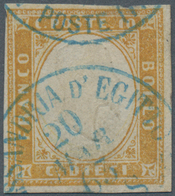 Italienische Post In Der Levante: 1863, Italy 10 C Yellow-brown Tied By Blue One-circle Cancel "ALES - Algemene Uitgaven