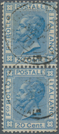 Italienische Post In Der Levante: 1871, Forerunner 20 C Blue In Vertical Pair Each Tied By The Rare - Emisiones Generales