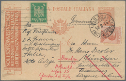 Italien - Ganzsachen: 1924, 30 C Brown Postal Stationery Card With Additional Franking From Curon/Tr - Stamped Stationery