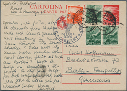Italien - Ganzsachen: 1945: Postal Stationery Card 3 L. Red, Uprated By 7 L. And Used After WWII Fro - Stamped Stationery