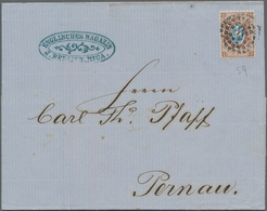 Lettland: 1862 Folded Cover From RIGA To Pernau, Estonia Franked By Russia 1858 10k. Blue & Brown, N - Letonia