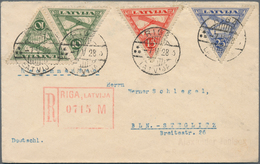 Lettland: 1928, Registered Cover From Riga To Berlin, Franked With Complete Set Of Airmail Issue Blè - Lettonia