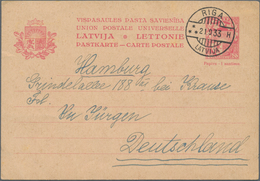 Lettland - Ganzsachen: 1933, Commercially Used Postal Stationery Card 20 Santimu Red On Buff, 20 Wit - Lettonie