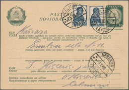 Lettland - Ganzsachen: 1941.23.08., Used Postal Stationery Card 10 Sant. Darkgreen On Gream, The Usa - Letland
