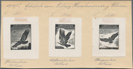 Liechtenstein: 1934. Lot Von 3 Probedrucken In Schwarz Für Die 10 Rp, 15 Rp Und 20 Rp Werte Der Frei - Covers & Documents