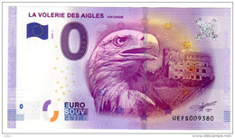 2016-1 BILLET TOURISTIQUE FRANCE 0 EURO SOUVENIR N°UEFS001839 LA VOLERIE DES AIGLES Tirage 10 000 Ex - Privéproeven