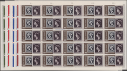 Luxemburg: 1952, Centenary Of Stamps Complete Set Of Five In Complete (vertical Folded) Sheets With - Other & Unclassified