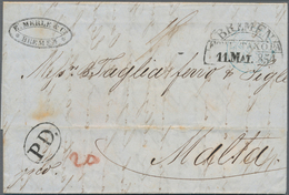 Malta: 1854 Incoming Mail: Full Paid Folded Envelope With Datestamp "BREMEN F THuTAX O.PA 11. MAI 18 - Malta