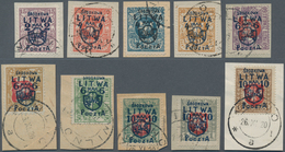 Mittellitauen: 1920, 2 Mar. To 10 Mar. Ten Stamps With Double Circle Cancel On Pieces, Signed Vossen - Litauen