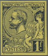 Monaco: 1891, Prince Albert I. 1fr. Black On Yellow IMPERFORATE Single On Ungummed Paper, Unlisted I - Ungebraucht