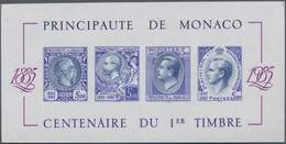 Monaco: 1985, Stamp Centenary Souvenir Sheet, Imperforate Special Edition In VIOLET, Mint Never Hing - Unused Stamps