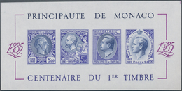 Monaco: 1985, Stamp Centenary Souvenir Sheet, Imperforate Special Edition In VIOLET, Mint Never Hing - Nuevos