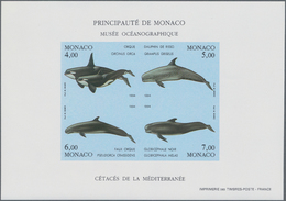 Monaco: 1992/1994, MONACO: Whales And Dolphins Set Of Three Different IMPERFORATE Miniature Sheets, - Neufs