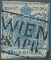 Österreich: 1850, Freimarke 9 Kr. Handpapier In Type I Dunkelblau, Bogenstellung 16 Aus Der Viertelp - Oblitérés