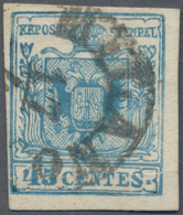 Österreich: 1850, 45 Centes Mailänder Postfälschung, Gut Gerandet In Hellblauer Farbnuance Mit Einem - Oblitérés