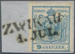 Österreich: 1850, 9 Kr. Handpapier Type I, Blau P 300 Auf Briefstück, VP 2 Aus Der Z III, Bst. 119. - Usati