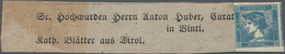 Österreich: 1851, BLAUER Merkur (0.6 Kr.) Type I Mit Rechts Anhängendem Teil Einer Zweiten Marke Daf - Usati