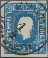 Österreich: 1858, Zeitungsmarke (1,05 Kreuzer/Soldi) Blau, Type I, Gut Gerandet, Entwertet Mit Sitze - Used Stamps