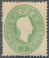 Österreich: 1861, Kaiser Franz Joseph 3 Kr. Grün Mit Vollem Originalgummi Und Falzrest, Rechts Schrä - Used Stamps