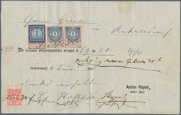 Österreich: 1885, 5 Kr Lilarot/schwarz 'Doppeladler', Zusammen 2 X 1/2 Kr U. 4 Kr Steuermarke Mit Ja - Usados