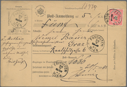 Österreich: 1885, Gebrauchtes Postanweisungsformular Mit Einzelfrankatur Doppeladler 5 Kr. Rosa Von - Usados