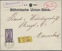 Österreich: 1910, 1 Kr. Violet Ab "PRAG 18.8.10" (Ersttag) A. R-Bankbrief Der K.K. Priv. Böhmische U - Gebraucht