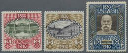 Österreich: 1910, Jubiläumsausgabe, 2 Kr.-10Kr., Die Drei Höchstwerte Ungebraucht Mit Originalgummi. - Usados