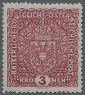 Österreich: 1916, Freimarke: Wappen 3 Kronen Dunkelbräunlichkarmin Im Format 26 X 29 Mm, Postfrisch, - Used Stamps