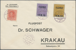 Österreich: 1918, 1.50 Bis 4 Kr Flugpost-Aufdruckmarken MiF Auf Zwei Briefen Von Wien Nach Krakau - Used Stamps