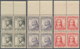 Österreich: 1934, Österreichische Baumeister Kompl. Satz In Viererblocks Vom Oberen Bogenrand, Postf - Used Stamps