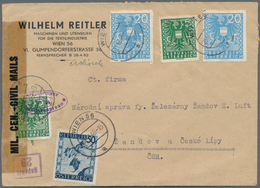 Österreich: 1945/1946, 2 X 5 Pf Dkl'grün Und 2 X 20 Pf Hellblau Wappen, Je Entwertet WIEN 56 A, 21.1 - Used Stamps