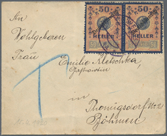 Österreich - Stempelmarken: 1920, 2 X 50 Heller Rosa/blau Fiskalmarke Mit Aufdruck 'Deutschösterreic - Steuermarken
