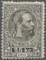 Österreich - Telegrafenmarken: 1873, Kaiser Franz Joseph 25 Kr Schwarz, Buchdruck ("Steindruck") In - Telegraph