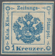 Österreich - Zeitungsstempelmarken: 1858, 1 Kr. Blau, Grober Druck, Provisorische Type I, Dreiseitig - Newspapers