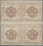 Österreich - Zeitungsstempelmarken: 1858, 4 Kr. Braun, Farbfrischer Und Allseits Gut Gerandeter 4er- - Giornali