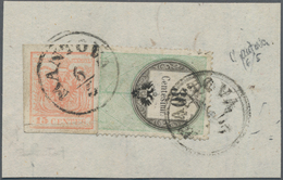 Österreich - Lombardei Und Venetien: 1854, 15 C Rot, Maschinenpapier, Zusammen Mit Stempelmarke 30 C - Lombardo-Vénétie