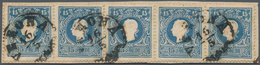 Österreich - Lombardei Und Venetien: 1858/1862, 15 So Blau Im Waagerechten 5er-Streifen Entwertet Mi - Lombardy-Venetia