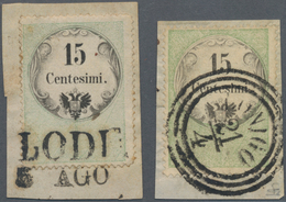 Österreich - Lombardei Und Venetien - Stempelmarken: 1854, 15 C Grün/schwarz, Kupferdruck, Zwei Exem - Lombardo-Vénétie