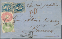 Österreichische Post In Der Levante: 1868 Folded Cover Sent From Lloyd Agency Constantinople To Geno - Oriente Austriaco