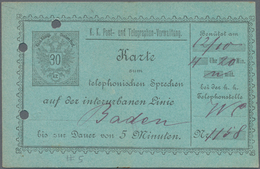Österreich - Ganzsachen: 1888/89, Drei Gebrauchte Telefonsprechkarten 1 Fl Violett Auf Weiß, 20 Kr. - Andere & Zonder Classificatie