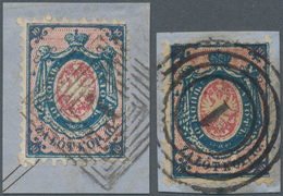 Polen: 1860 Two Singles Of 10k. Each Used On Piece, With 10k. Blue & Rose Tied By Warsaw Numeral "1" - Otros & Sin Clasificación