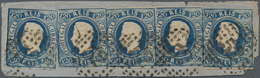 Portugal: 1866, Luis 120r. Blue, Five Copies Of Deep Intense Colour, Cut To Shape, Attractive 600r. - Autres & Non Classés