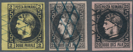Rumänien: 1866, Carol 2 Par. Black On Yellow, Marginal Item, 20 Par. Black On Rose, One With Variety - Storia Postale