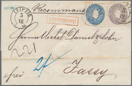 Rumänien: 1866, INCOMING MAIL: Saxony 5 Ngr. Deep Grey-violet And 2 Ngr. Blue With Double Cds "LEIPZ - Storia Postale