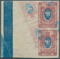 Russland: 1908, 15kop. Purple/blue, Left Marginal Pair With Additional Multiple Diagonal-inverted Im - Gebruikt