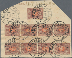 Russische Post In China: 1918 Cut-out From The Backside Of A Letter Franked With 9x 70 Cop. Brown Co - Chine