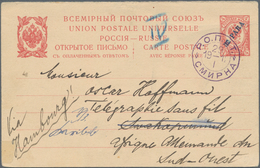 Russische Post In Der Levante - Ganzsachen: 1912, Commercially Used Revalued Postal Stationery Paid - Levant