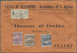 San Marino: 1903, Defintives "Cypher/Monte Titano", 2l. Violet In Combination With 25c. Blue And 1l. - Otros & Sin Clasificación