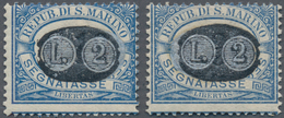 San Marino - Portomarken: 1931, Overprints, 2l. On 10c. Blue/brown And 2l. On 30c. Blue/brown, Two V - Strafport